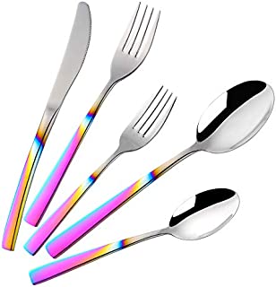 20-Piece Rainbow Silverware Dinnerware Set, BuyGo Stainless Steel Eating Utensil Cutlery Sets, Widely Use for Wedding, Home, Hotel, Gradual Change Rainbow Handle Flatware Service for 4