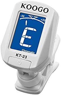 Koogo Clip-on Tuner for All Instruments, Ukulele, Guitar, Bass, Mandolin, Violin, Banjo, Large Clear LCD Display For Guitar Tuner, Chromatic Tuner Battery Included White