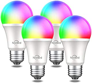 NiteBird Smart Light Bulbs Works with Alexa Echo and Google Home, WiFi Dimmable Color Changing LED Lights Bulbs, A19 E26 8W Warm White 2700k, 75W Equivalent, No Hub Required,4 Pack