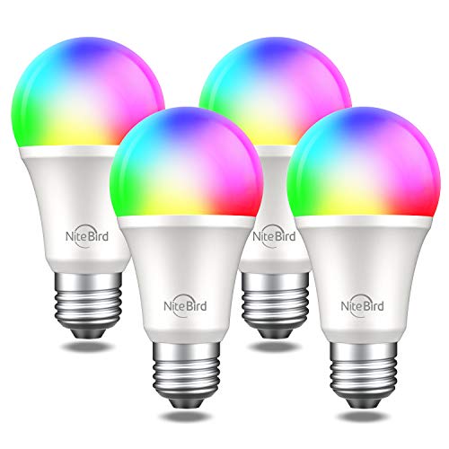 NiteBird Smart Light Bulbs Works with Alexa Echo and Google Home, WiFi Dimmable Color Changing LED Lights Bulbs, A19 E26 8W Warm White 2700k, 75W Equivalent, No Hub Required,4 Pack