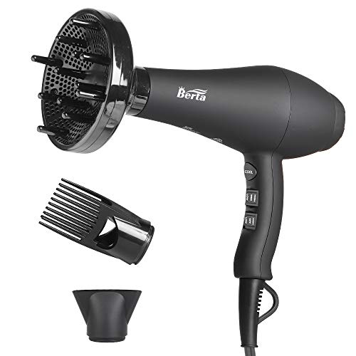 Professional Ionic Hair Dryer with Diffuser for Curly Hair,Fast Drying Blow Dryer with Comb,AC Motor Low Noise Hair Blow Dryer with Diffuser & Comb & Concentrator