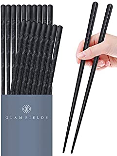 GLAMFIELDS 10-Pairs Fiberglass Chopsticks - sushi Reusable Chop sticks for food, Dishwasher Safe, 9.5 Inches - Black