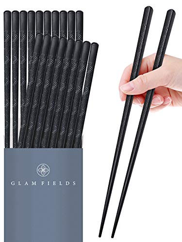 GLAMFIELDS 10-Pairs Fiberglass Chopsticks - sushi Reusable Chop sticks for food, Dishwasher Safe, 9.5 Inches - Black