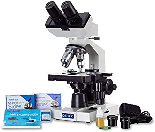 OMAX 40X-2000X LED Binocular Compound Lab Microscope w/ Double Layer Mechanical Stage + Blank Slides, Cover Slips, & Lens Cleaning Paper, M82ES-SC100-LP100