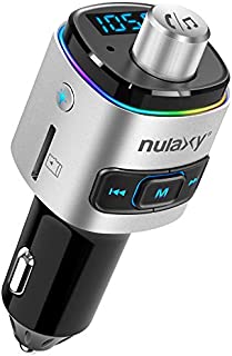 Nulaxy Bluetooth FM Transmitter for Car, 7 Color LED Backlit Bluetooth Car Adapter with QC3.0 Charging, Support Siri Google Assistant, USB Flash Drive, microSD Card, Handsfree Car Kit (A- Silver)