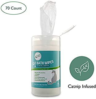 Hygea Natural Catnip Infused Cat Wipes, 70 Count - for Bathing, Grooming, Cleaning, Allergy, Dander, Butt - Pre Moistened Hypoallergenic Wet Pet Wipe - Biodegradable, Flushable, Calming