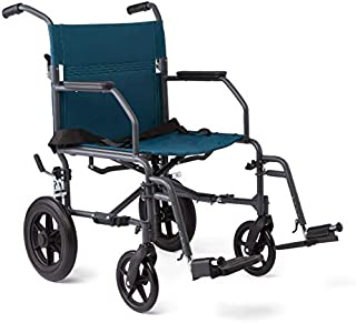 Medline Transport Wheelchair with Lightweight Steel Frame, Microban Antimicrobial Protection, Folding Chair is Portable, Large 12 inch Back Wheels, 19 inch Wide Seat, Teal