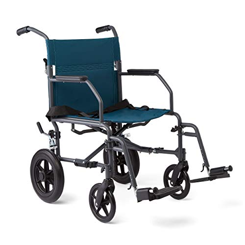 Medline Transport Wheelchair with Lightweight Steel Frame, Microban Antimicrobial Protection, Folding Chair is Portable, Large 12 inch Back Wheels, 19 inch Wide Seat, Teal