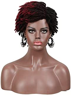 FASHION IDOL Dreadlock Wigs Synthetic Short Kinky Curly Wig Burg Ombre Red Afro Twist Wig For African American 4C Kanekalon Wig Flame Retardant (DYTD1B/BURG)
