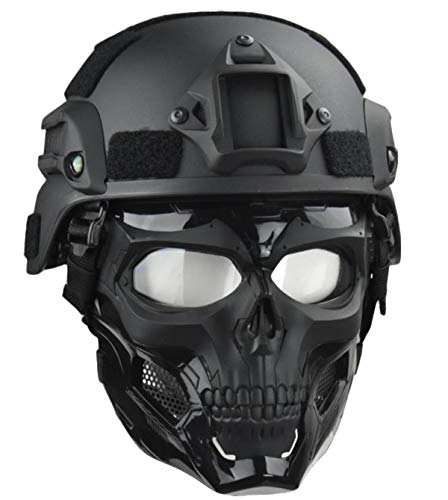 Skull Full Mask and Tactical MICH 2000 Style ACH Helmet Combined for Airsoft Paintball CS Game (Mich +Mask)