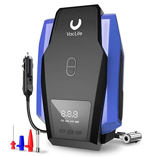 VacLife Portable Air Compressor for Car Tires, DC 12V Air Compressor Tire Inflator, Tire Pump with LED Light, Digital Air Pump for Car Tires, Bicycle and Other Inflatables, Blue (VL701)