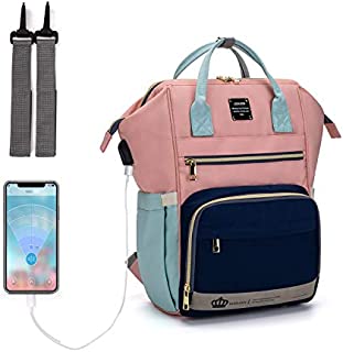 Diaper Bag Backpack, LEQUEEN Multifunction Travel Back Pack Maternity Baby Changing Bags (Blue & Pink)