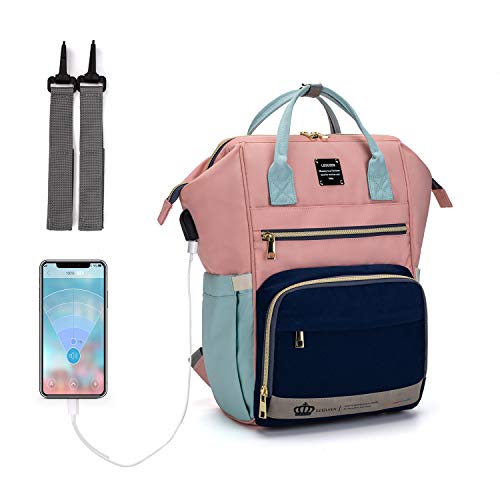 Diaper Bag Backpack, LEQUEEN Multifunction Travel Back Pack Maternity Baby Changing Bags (Blue & Pink)