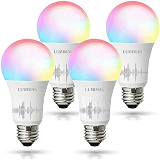 LUMIMAN Smart WiFi Light Bulb, Led RGBCW(RGB+Warm White to Daylight White) Color Changing, Work with Amazon Alexa and Google Assistant & Siri, No Hub Required, A19 E26 Multicolor 4 Pack (New Version)