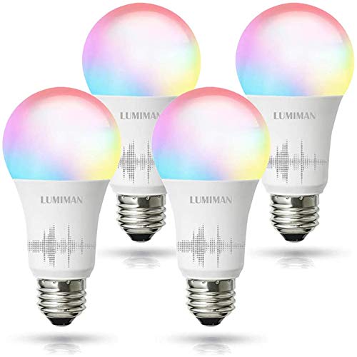 LUMIMAN Smart WiFi Light Bulb, Led RGBCW(RGB+Warm White to Daylight White) Color Changing, Work with Amazon Alexa and Google Assistant & Siri, No Hub Required, A19 E26 Multicolor 4 Pack (New Version)