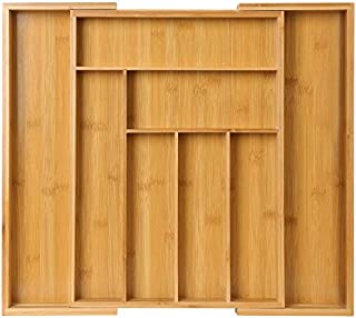 Bamboo Expandable Drawer Organizer for Utensils Holder, Adjustable Cutlery Tray, Wood Drawer Dividers Organizer for Silverware, Flatware, Knives in Kitchen, Bedroom, Living Room by Pipishell