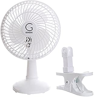 Genesis 6-Inch Clip Convertible Table-Top & Clip Fan Two Quiet Speeds - Ideal For The Home, Office, Dorm, More White