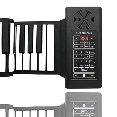 KikerTech Roll Up Piano Keyboard with Built-In Speaker | Premium Silicone | MIDI AUX USB | Connecting Pedal and Bluetooth (88 Keys)