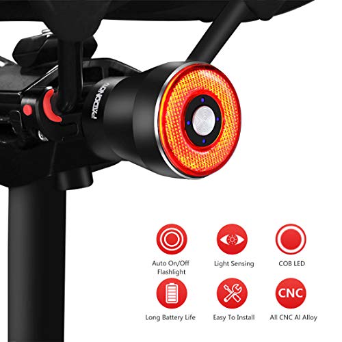 Padonow Smart Bike Tail Light: Auto On/Off Flashing Lights Red Back Led Warning Flashlight Easy Mount Cycling Safety Warning Taillight USB Rechargeable Ultra Bright Light Sensing Bicycle Rear Light