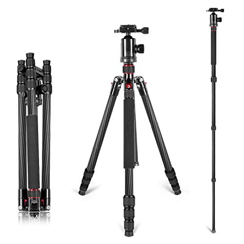 Neewer Carbon Fiber 66 inches/168 centimeters Camera Tripod Monopod with 360 Degree Ball Head,1/4 inch Quick Shoe Plate,Bag for DSLR Camera,Video Camcorder,Load up to 26.5 pounds/12 kilograms