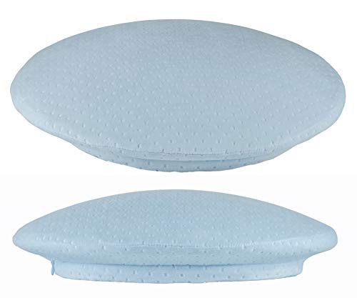 Sona Pillow O, Anti-Aging Round Shaped Memory Foam, Anti-Snore Pillow, Inner Area Compartment for BlueTooth Speaker, Anti-Wrinkle Smooth, Skin Ultra Soft Cotton Light Blue, Side Back Stomach Sleeper