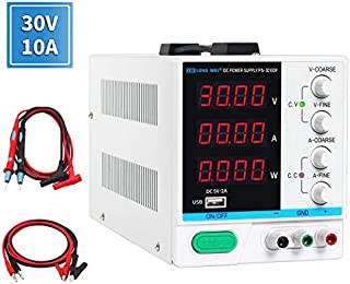 DC Power Supply Variable 30V 10A, 4-Digital LED Display, Precision Adjustable Switching Regulated Multifunctional Power Supply Digital with USB Interface, Disply with Output Power Lab Grade