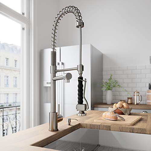 VIGO VG02007STK2 Zurich Single Handle Pull-Down Sprayer Kitchen Sink Faucet with Soap Dispenser, Centerset Single Hole Faucet, Commercial-Style Design, Premium Stainless Steel Finish