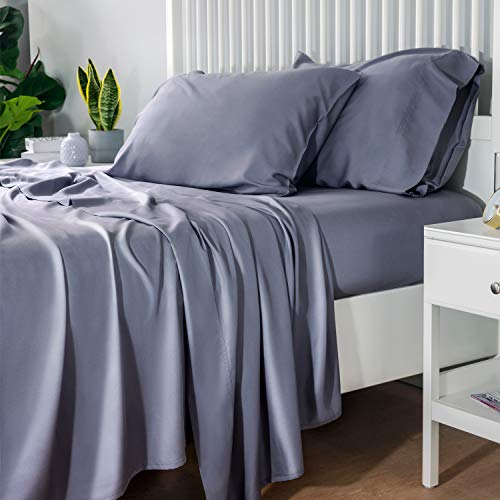 Bedsure 100% Bamboo Sheets Set Queen Grey - Cooling Bamboo Bed Sheets for Queen Size Bed with Deep Pocket 4PCs Super Soft Hypoallergenic