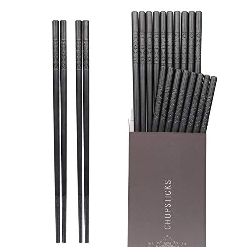 Hiware 10-Pairs Fiberglass Chopsticks - Reusable Chopsticks Dishwasher Safe, 9 1/2 Inches - Black