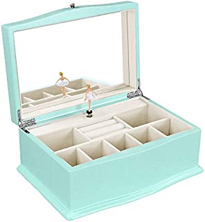 SONGMICS Girls Jewelry Box with Ballerina, Wooden Musical Case with Large Mirror, 10.4