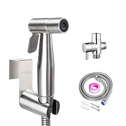 FINIGE Handheld Bidet Sprayer for Toilet Cloth Diaper Sprayer (Two Ways to Mount) Portable Pet Shower Toilet Water Sprayer Seat Bidet Attachment Bathroom Stainless Steel Spray for Personal Hygiene