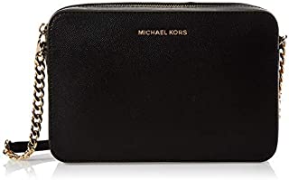 Michael Kors Women's Jet Set Crossbody Leather Bag, Black, Large