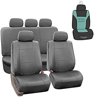 FH Group PU002115 Premium PU Leather Seat Covers (Gray) Full Set with Gift  Universal Fit for Cars Trucks and SUVs