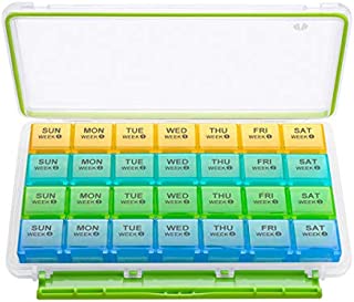 BUG HULL Monthly Pill Organizer, 4 Weeks Moisture-Proof Pill Box for Travel, 28 Day Pill Case, Medicine Organizer for Vitamins, Supplements and Fish Oil