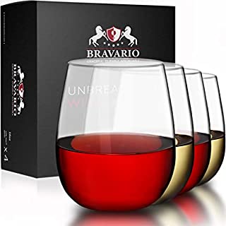 Unbreakable Stemless Wine Glasses Set of 4 Shatterproof Non-Breakable No Stem Tritan Plastic Outdoor Drinkware Tumbler Cups Dishwasher-Safe Goblets for Pool Parties Camping (4, 16 oz) by Bravario