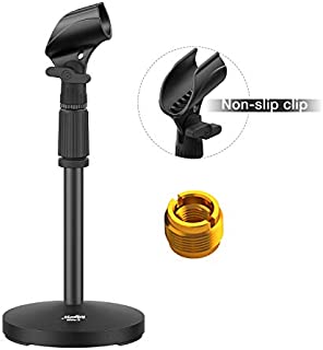 Moukey MMs-2 Adjustable Desk Mic Stand Desktop Tabletop Table Top Short Microphone Stand with Non-Slip Mic Clip For Blue Yeti Snowball