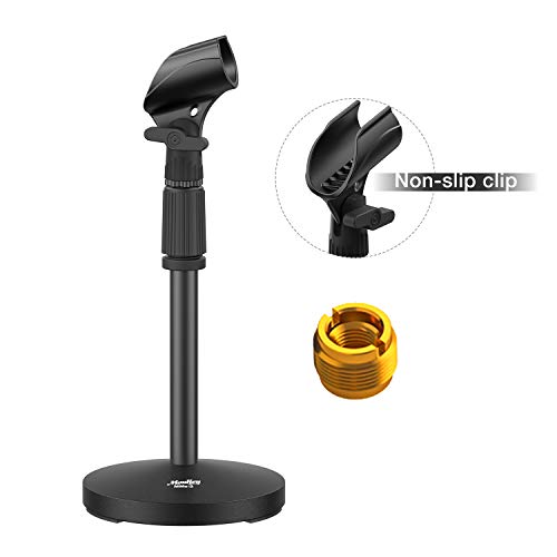 Moukey MMs-2 Adjustable Desk Mic Stand Desktop Tabletop Table Top Short Microphone Stand with Non-Slip Mic Clip For Blue Yeti Snowball