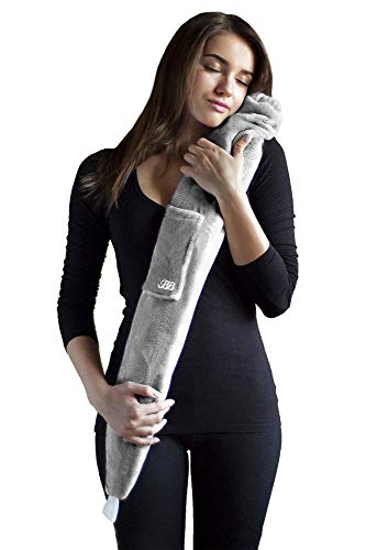 The Body Bottle, The Original & Award Winning Long Hot Water Bottle by YuYu with Revolutionary Strap and Pocket | Fleece Cover, Grey | 75cm Long