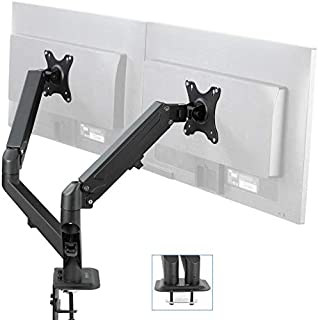 VIVO Black Articulating Dual Pneumatic Spring Arm Clamp-on Desk Mount Stand | Fits 2 Monitor Screens 17 to 27 inches with Max VESA 100x100 (STAND-V102O)