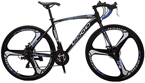 13:57 21 Speed Road Bike 700C Wheels Road Bicycle Dual Disc Brake Bicycles (Black/Blue)