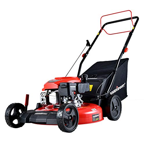 PowerSmart Lawn Mower, 21-inch & 170CC, Gas Powered Self-propelled Lawn Mower with 4-Stroke Engine, 3-in-1 Gas Mower in Color Red/Black, 5 Adjustable Heights (1.2''-3.0''), DB2194SR-A