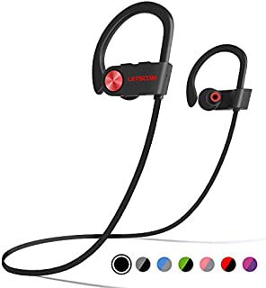 LETSCOM Bluetooth Headphones IPX7 Waterproof, Wireless Sport Earphones, HiFi Bass Stereo Sweatproof Earbuds w/Mic, Noise Cancelling Headset for Workout, Running, Gym, 8 Hours Play Time, Black