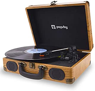 Popsky Record Player, 3-Speed Vintage Style Turntable, Bluetooth Record Player with Built-in Stereo Speakers, Portable Suitcase LP Vinyl Player, Headphone & USB & RCA Jack