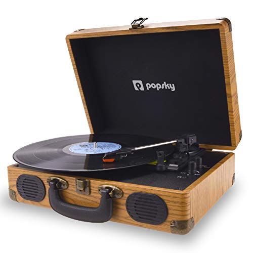 Popsky Record Player, 3-Speed Vintage Style Turntable, Bluetooth Record Player with Built-in Stereo Speakers, Portable Suitcase LP Vinyl Player, Headphone & USB & RCA Jack