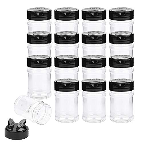 Yesland 16 Pcs Plastic Spice Jars/Bottles, 5 Oz PET Spice Containers BPA free with Black Cap, Perfect for Storing Spice, Herbs and Powders