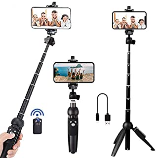 Portable 40 Inch Aluminum Alloy Selfie Stick Phone Tripod with Wireless Remote Shutter Compatible with iPhone 12 11 pro Xs Max Xr X 8 7 6 Plus, Android Samsung Smartphone