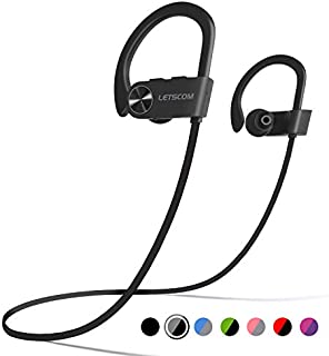 LETSCOM Bluetooth Headphones IPX7 Waterproof, Wireless Sport Earphones, Hifi Bass Stereo Sweatproof Earbuds W/Mic, Noise Cancelling Headset for Workout, Running, Gym, 8 Hours Play time, BlackGray