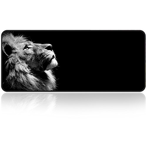 Large Gaming Mouse Pad Lonely-Lion with Edge Stitching|Extended XXL Size, Heavy|Thick, Waterproof & Foldable Mat for Desktop,Laptop,Keyboard, 31.5