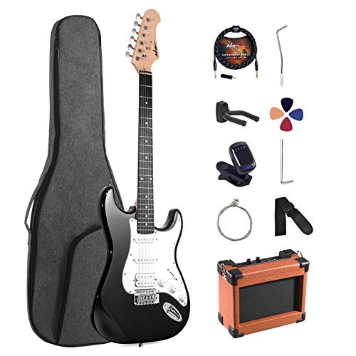 ADM Electric Guitar Beginner Kit 39 Inch Full Size Guitar Package with Amplifier, Bag, Strap, String, Tuner, Cable and Picks (Black)