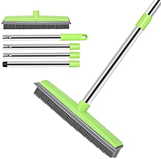 JUOIFIP Pet Hair Rubber Broom| Soft Push Broom| Carpet Rug Rake| Adjustable Stainless Steel Long Handle Indoor Outdoor Broom| Squeegee Edge Bristle Broom for Window Hardwood Floor Carpet(Green)